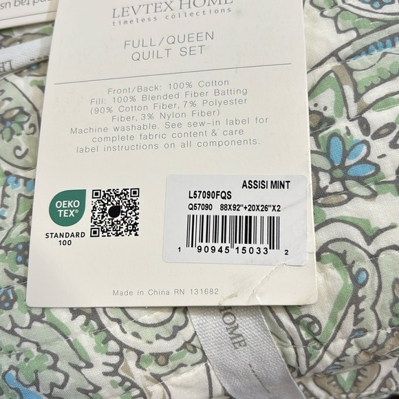 Levtex Assisi Mint Quilt Set Full/Queen 100% Cotton - Picture 6 of 7